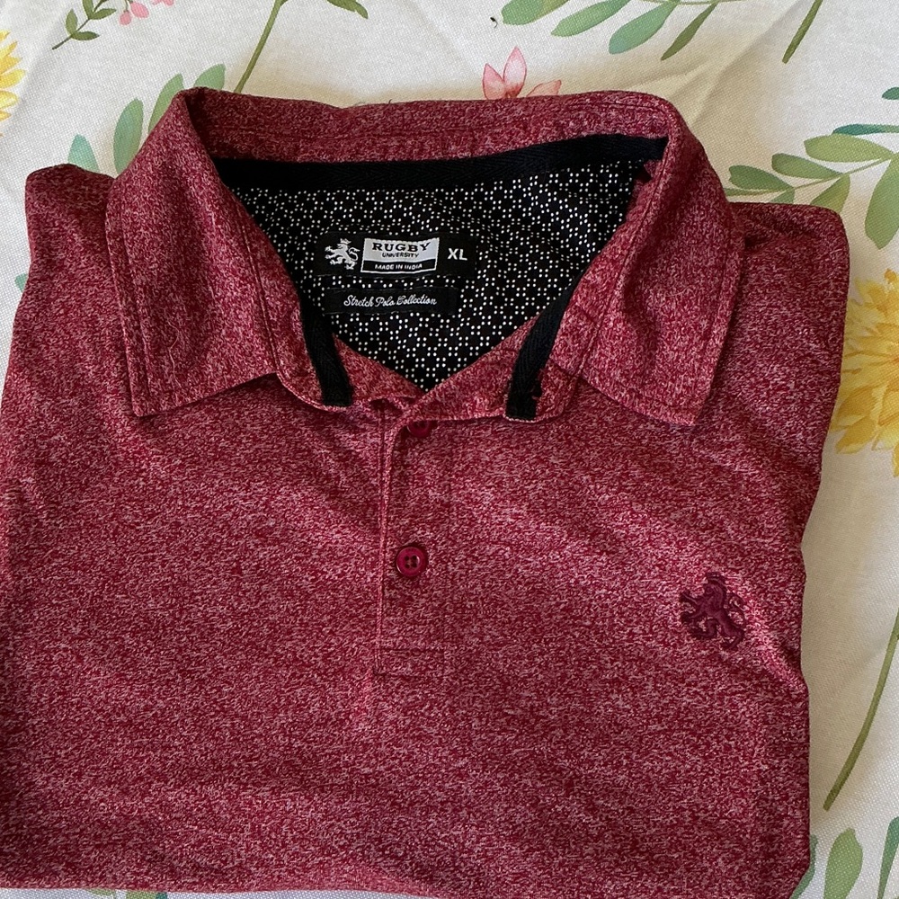 RUGBY UNIVERSITY Stretch Polo Collection Shirt - Maroon Heather, XL
